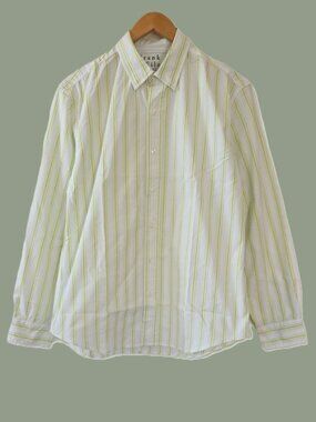 NWOT $258 FRANK & EILEEN FINBAR BUTTON UP COTTON POPLIN STRIPED WHT SHIRT SIZE L
